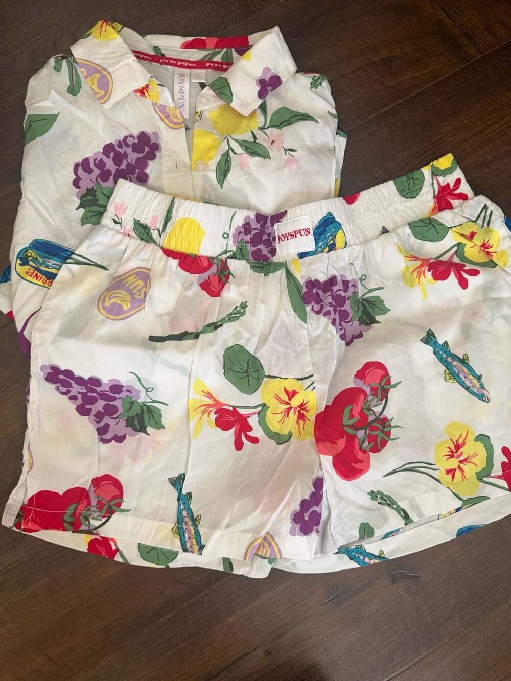 Joyspun Pajama Set Size S (4-6) Woven Notch Collar Top and Boxer Shorts